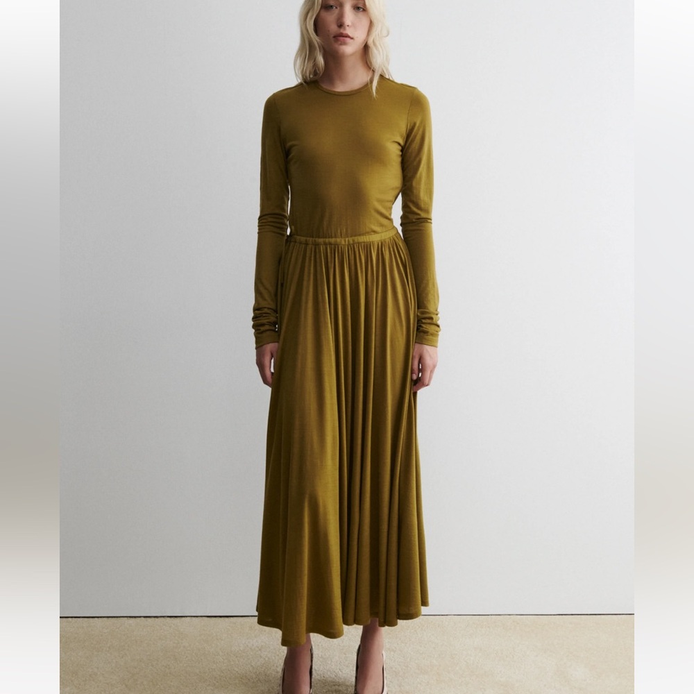 Rachel Comey Soft Wool Jersey Olive Green Long Sleeve Maxi Dress